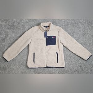 🎁NWT Gift Tommy Hilfiger Women’s Cream Sherpa Fleece Jacket M Zip-Up Coat